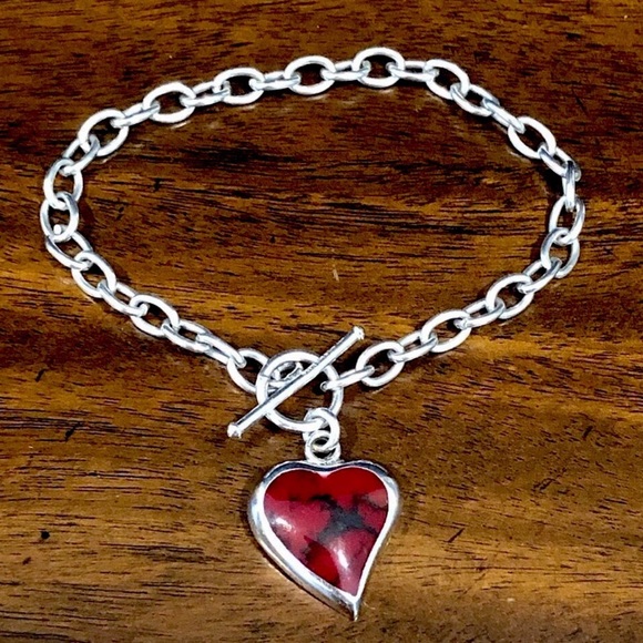 TAXCO Sterling Silver Red Jasper Heart Cabochon Drop Dangle Earrings - Picture 16 of 16